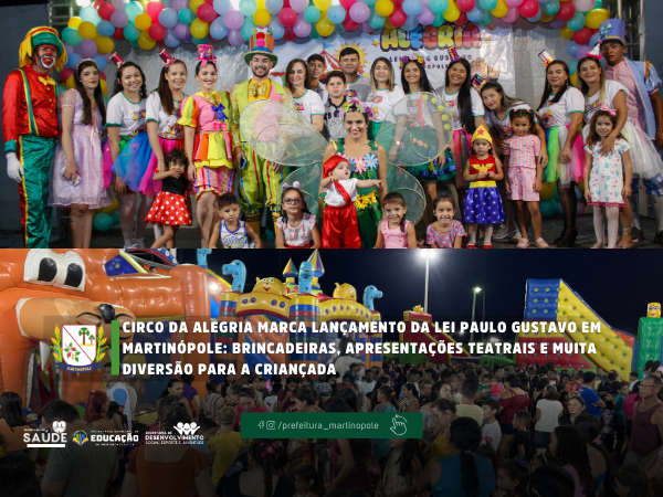 CIRCO DA ALEGRIA MARCA LANÇAMENTO DA LEI PAULO GUSTAVO EM MARTINÓPOLE: BRINCADEIRAS, APRESENTAÇÕES TEATRAIS E DIVERSÃO